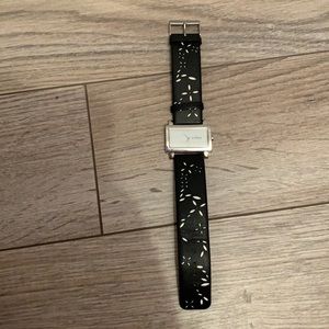 Skagen Denmark Watch - Black Floral Perforated Genuine Leather Stainless Steel